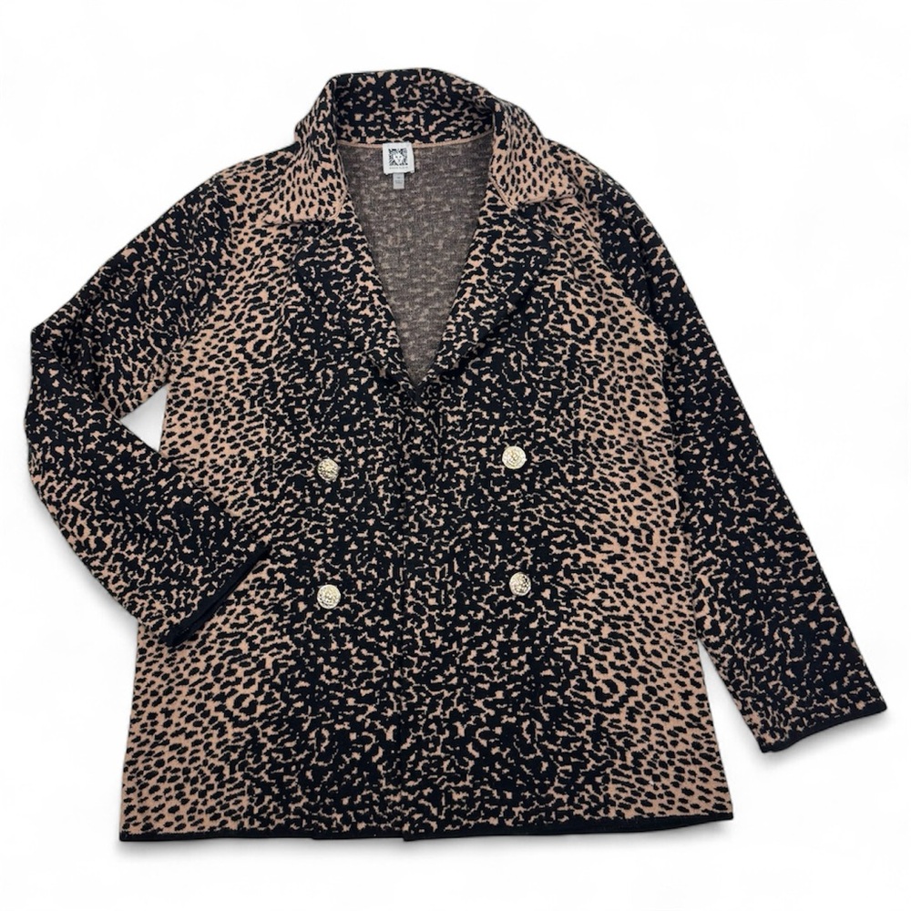 Anne Klein Animal Print Jacquard Cardigan Sweater Blazer Size M Stretch Knit